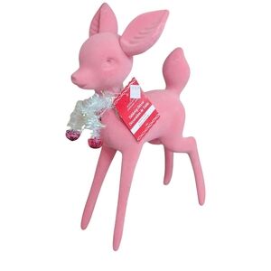 12" Ashland Pink Flocked Deer Tabletop Decor Holiday Jingle Bells Christmas